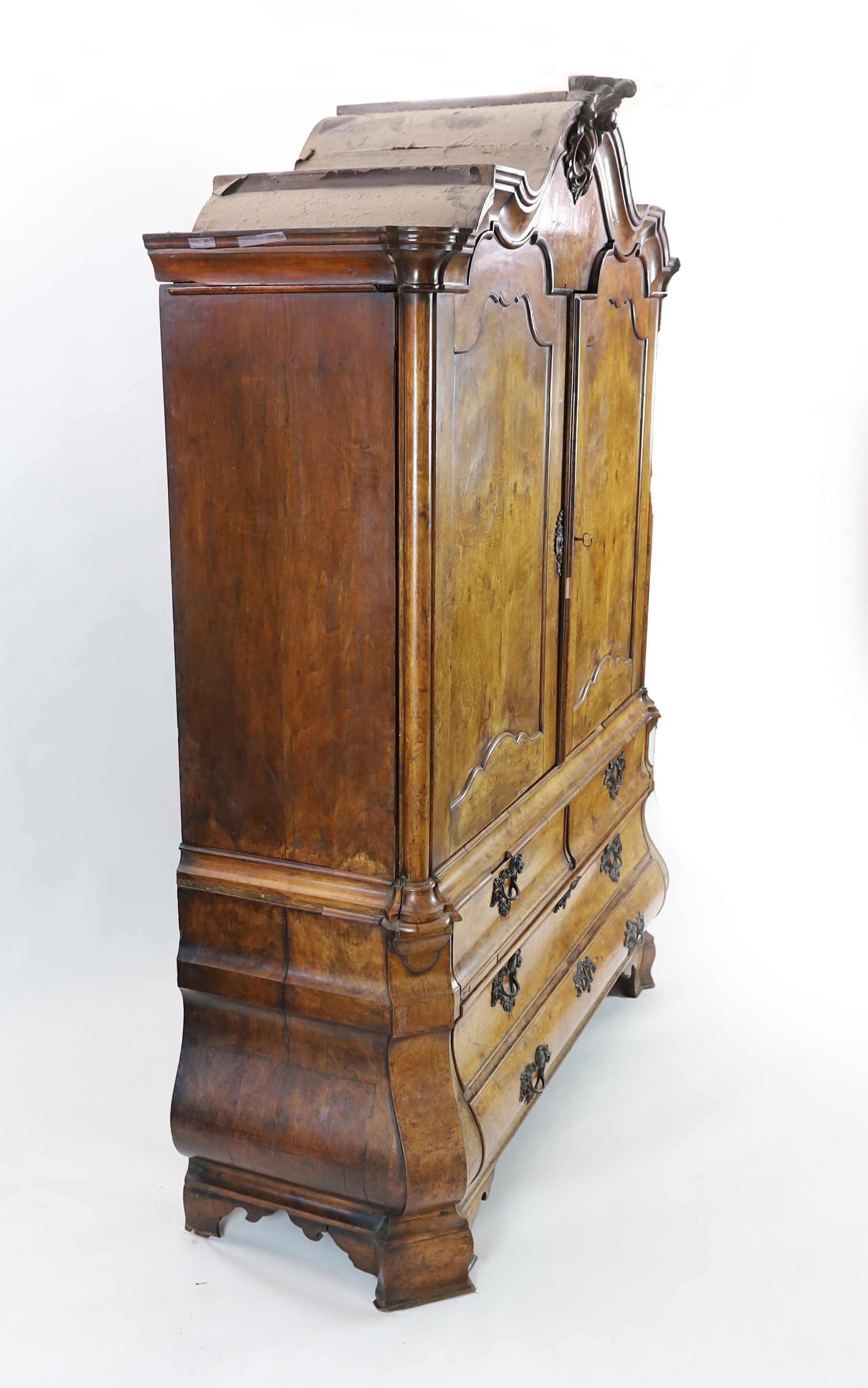 An 18th century Dutch walnut armoire, width 190cm, depth 70cm, height 254cm